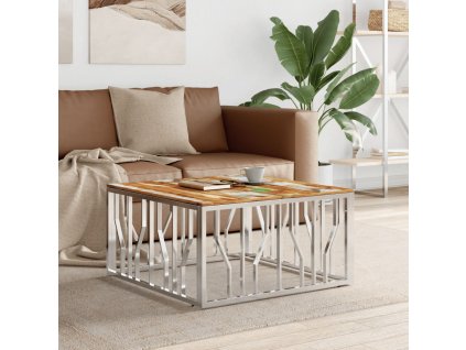 Konferenční stolek stříbrný nerezová ocel a recyklované dřevo 350064