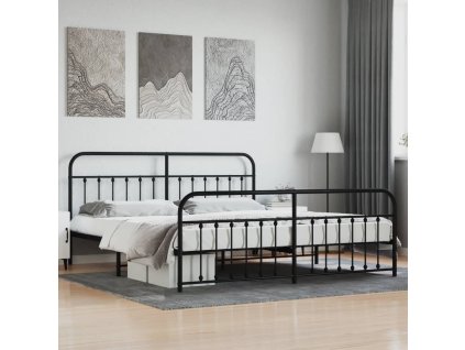 Kovový rám postele s hlavovým a nožním čelem černý 200 x 200 cm 352603