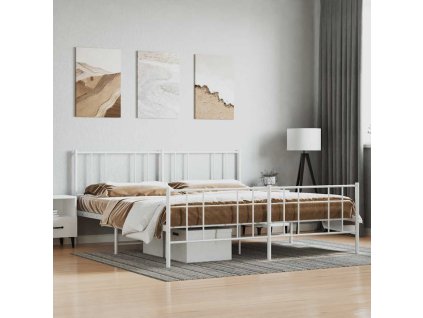 Kovový rám postele s hlavovým a nožním čelem bílý 180 x 200 cm 352551