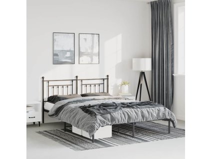 Kovový rám postele s čelem černý 135 x 190 cm 353536