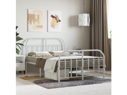 Kovový rám postele s hlavovým a nožním čelem bílý 120 x 200 cm 353700