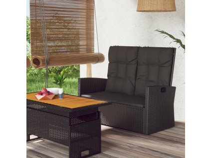 Polohovací zahradní lavice s poduškami černá 118 cm polyratan 362185