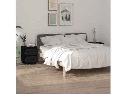 Noční stolky 2 ks černé 40 x 35 x 50 cm masivní borové dřevo 813324