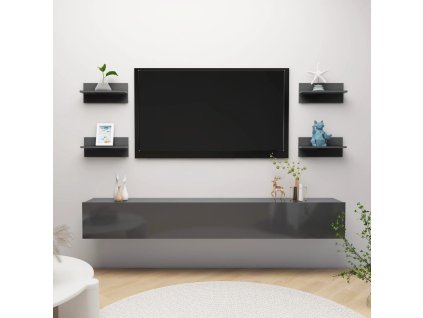 Nástěnné police 4 ks šedé s vysokým leskem 40 x 11,5 x 18 cm 807314