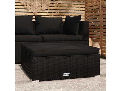 Zahradní podnožka s poduškou černá 70 x 70 x 30 cm polyratan 317525