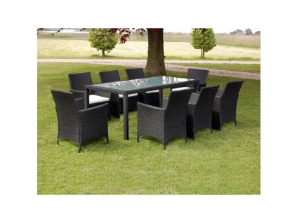 9dílný zahradní jídelní set s poduškami polyratan černý 43118