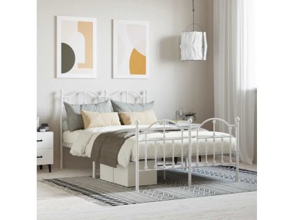 Kovový rám postele s hlavovým a nožním čelem bílý 120 x 190 cm 353503