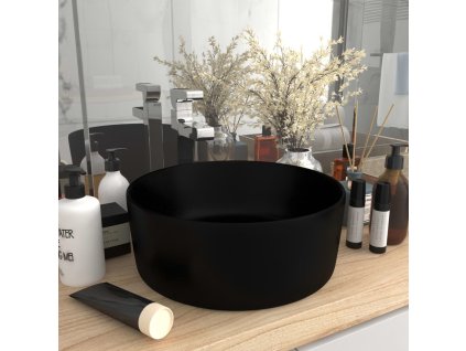 Luxusní umyvadlo kulaté matné černé 40 x 15 cm keramické 147019