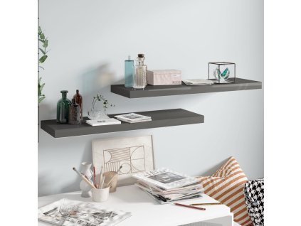 Plovoucí nástěnné police 2 ks lesklé šedé 80x23,5x3,8 cm MDF 323794