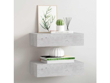 Nástěnné police se zásuvkou 2 ks betonově šedé 40x23,5x10cm MDF 330252