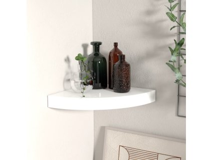 Plovoucí rohová police s vysokým leskem bílá 25x25x3,8 cm MDF 323886