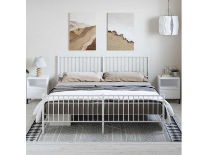 Kovový rám postele s hlavovým a nožním čelem bílý 183 x 213 cm 350954