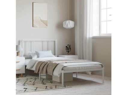 Kovový rám postele s čelem bílý 100 x 200 cm 352524