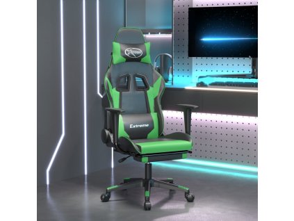 Herní židle s podnožkou černá a zelená umělá kůže