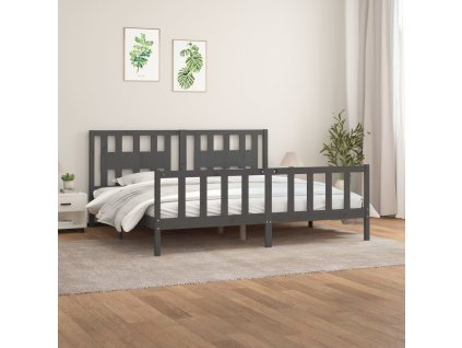 Rám postele s čelem šedý masivní borové dřevo 200 x 200 cm 3188188