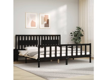Rám postele s čelem černý 200 x 200 cm masivní dřevo 3192450