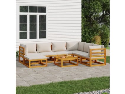 8dílná zahradní sedací souprava světle šedé podušky masiv 3155291