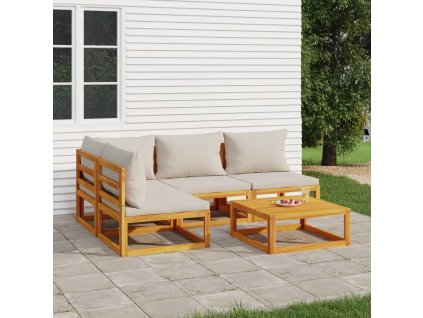 5dílná zahradní sedací souprava světle šedé podušky masiv 3155302