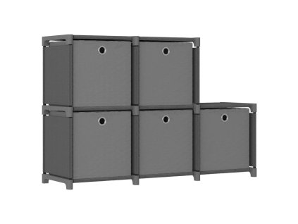 Výstavní police 5 přihrádek s boxy šedé 103x30x72,5 cm textil 322605