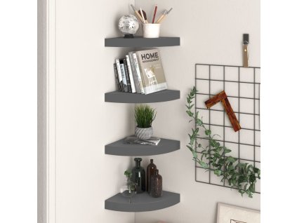 Plovoucí rohové police 4 ks šedé vysoký lesk 25x25x3,8 cm MDF 323894