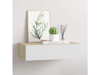 Nástěnná zásuvková police dubová a bílá 40x23,5x10 cm MDF 330249