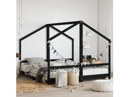 Dětská postel černá 2x (90 x 190) cm masivní borové dřevo