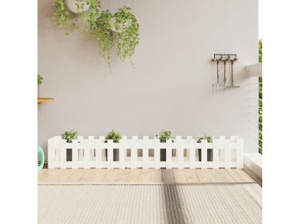 Vyvýšený záhon plotový design bílý 200x30x30 cm masiv borovice 832503