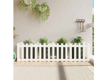 Vyvýšený záhon plotový design bílý 200x50x50 cm masiv borovice 832508
