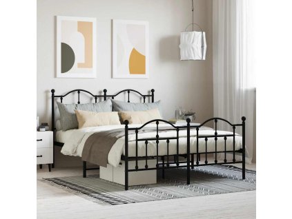 Kovový rám postele s hlavovým a nožním čelem černý 140 x 200 cm 353458