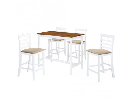 Barový stůl a židle sada 5 kusů z masivního dřeva hnědo-bílé