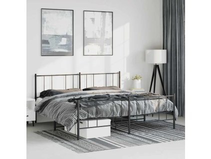 Kovový rám postele s hlavovým a nožním čelem černý 183 x 213 cm 352503