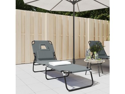 Skládací lehátko šedé oxfordská tkanina a práškovaná ocel 360178