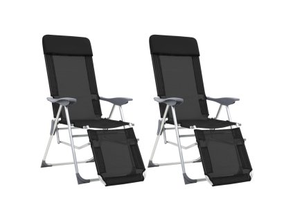Skládací kempingové židle s podnožkami 2 ks černé textilen 360146