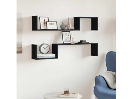 Nástěnné police 2 ks černé 100 x 15 x 20 cm kompozitní dřevo 807269