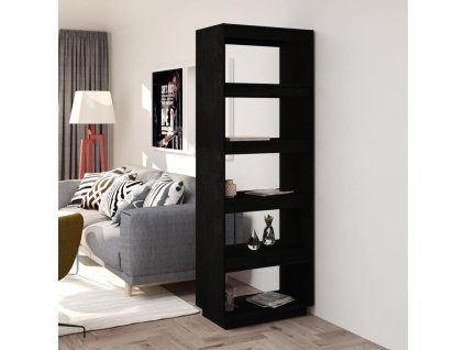 Knihovna / dělicí stěna černá 60 x 35 x 167 cm masivní borovice 810878