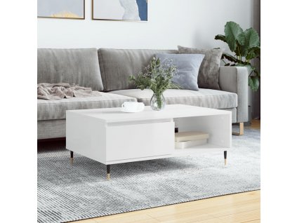 Konferenční stolek lesklý bílý 90 x 60 x 35 cm kompozitní dřevo 827054