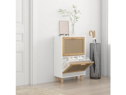 Botník bílý 52 x 25 x 80 cm kompozitní dřevo a přírodní ratan 345645