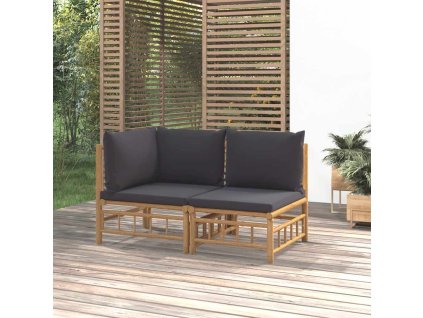 2dílná zahradní sedací souprava s tmavě šedými poduškami bambus 362306