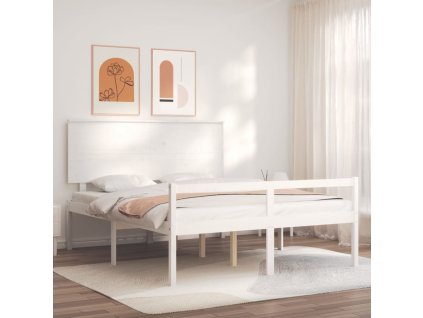 Postel s čelem pro seniory bílý King Size masivní dřevo 3195487