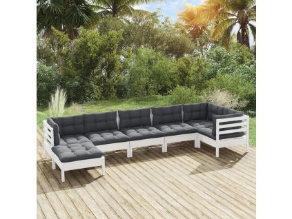 7dílná zahradní sedací souprava podušky bílá masivní borovice 3096551