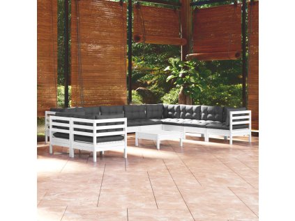 11dílná zahradní sedací souprava podušky bílá masivní borovice 3096918