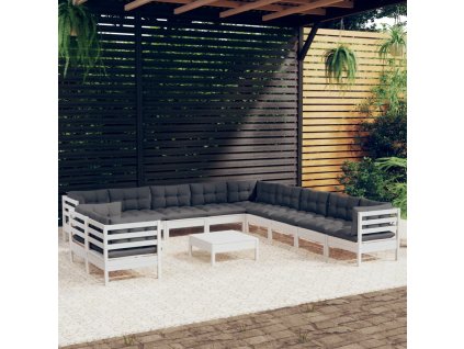 12dílná zahradní sedací souprava podušky bílá masivní borovice 3096930