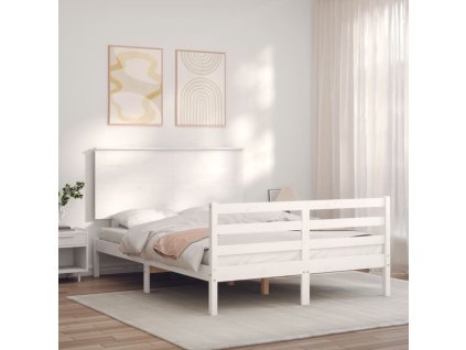 Rám postele s čelem bílý 120 x 200 cm masivní dřevo 3195217