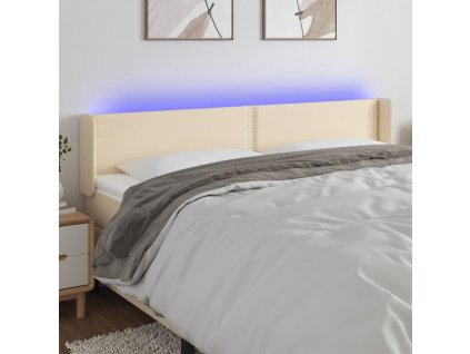 Čelo postele s LED krémové 163 x 16 x 78/88 cm textil