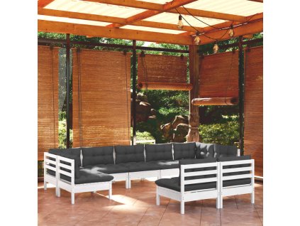 9dílná zahradní sedací souprava podušky bílá masivní borovice 3097200