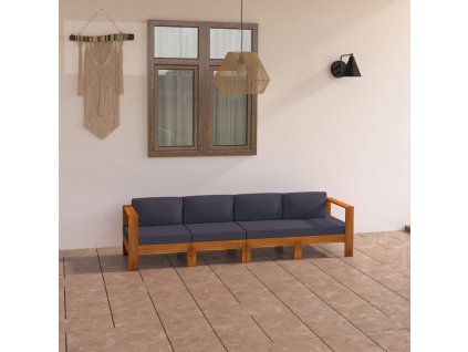 4místná zahradní pohovka s tmavě šedými poduškami akácie 3057947