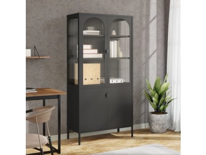 Highboard černý 90 x 40 x 180 cm sklo a ocel 353000