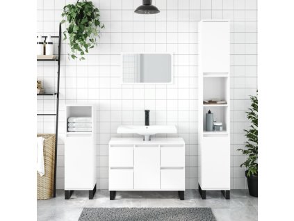 Koupelnová skříňka lesklá bílá 30x30x100 cm kompozitní dřevo 831566