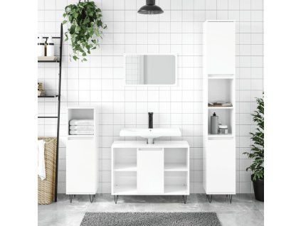 Koupelnová skříňka lesklá bílá 30x30x100 cm kompozitní dřevo 831558