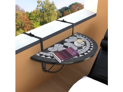 Závěsný stolek na balkon černý a bílý mozaika 41125